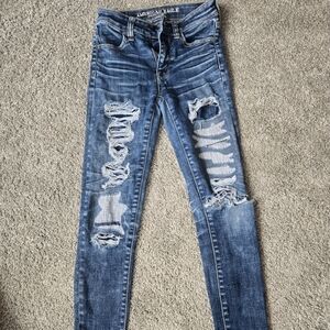 American Eagle Outfitters Ripped Blue Highrise Jegging Skinny Jeans